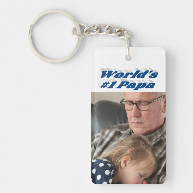 Papa photo with sea blue text    key ring (Front)