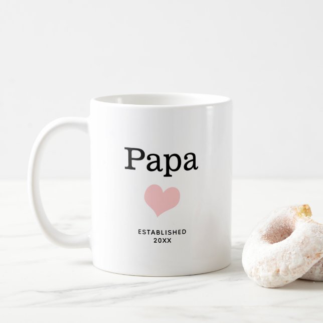 Papa, Pink Heart, Single Photo Custom Coffee Mug (With Donut)