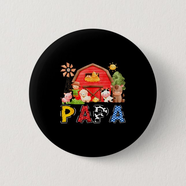 Papa Red Farm Cow Birthday Boy Matching Family Par 6 Cm Round Badge (Front)