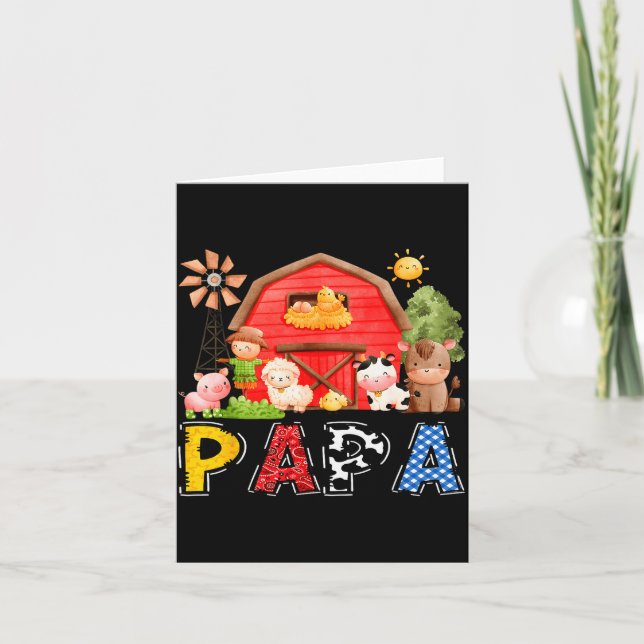 Papa Red Farm Cow Birthday Boy Matching Family Par Card (Front)