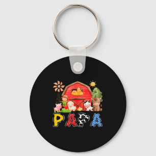 Papa Red Farm Cow Birthday Boy Matching Family Par Key Ring