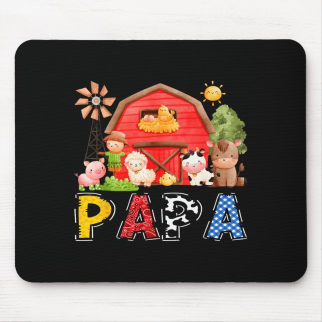 Papa Red Farm Cow Birthday Boy Matching Family Par Mouse Pad (Front)
