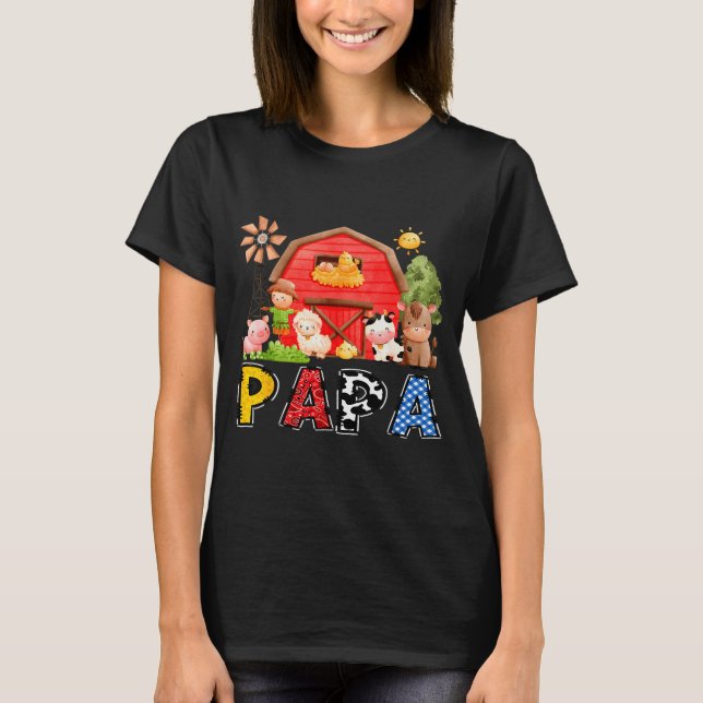 Papa Red Farm Cow Birthday Boy Matching Family Par T-Shirt (Front)