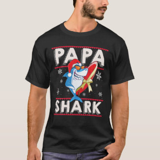 Papa Shark Santa Christmas Family Matching Pajamas T-Shirt