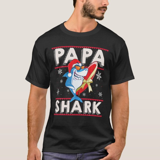 Papa Shark Santa Christmas Family Matching Pajamas T-Shirt (Front)