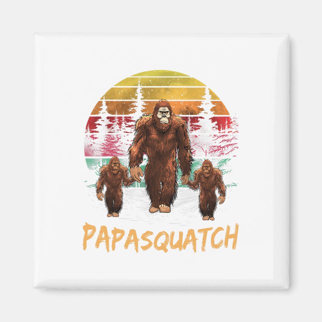 Papa Squatch Retro Bigfoot Dad Sasquatch Yeti Fath Magnet (Front)