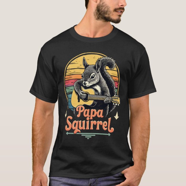 Papa Squirrel Playing Guitar - Retro Music Design T-Shirt (Front)