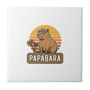 PAPABARA Retro Capybara Dad Vector Design_1 Ceramic Tile