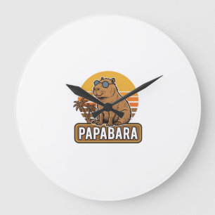 PAPABARA Retro Capybara Dad Vector Design_1 Large Clock