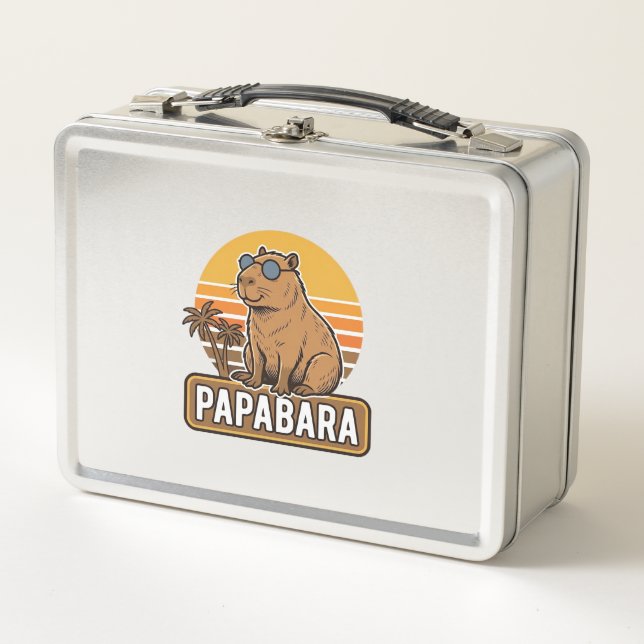 PAPABARA Retro Capybara Dad Vector Design_1 Metal Lunch Box (Front)
