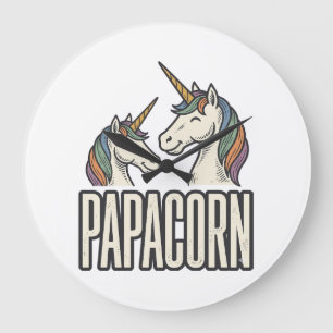 Papacorn Unicorn Dad Vintage Engraving T-Shirt Des Large Clock