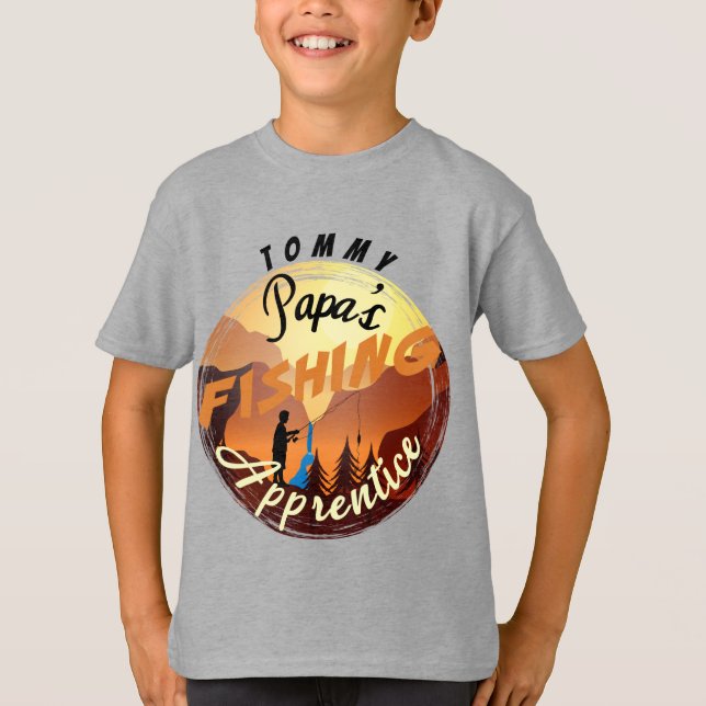 Papa's Fishing Apprentice Customise NAME Mountain T-Shirt (Front)