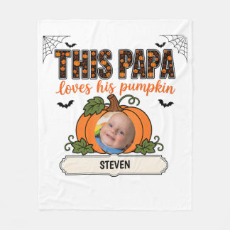 Papa's Little Pumpkin 1 Grandchild Name Halloween Fleece Blanket