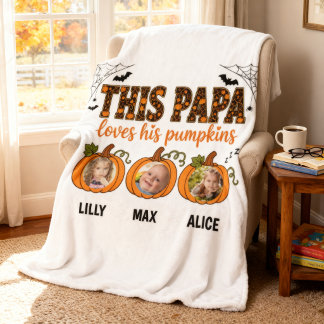 Papa's Little Pumpkins 3 Grandkid Photo Halloween Fleece Blanket