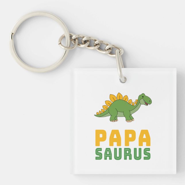Papasaurus Dinosaur Stegosaurus Father's Day Key Ring (Front)