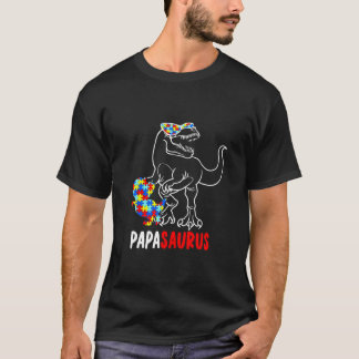 Papasaurus Dinosaur T Rex Papa Saurus Autism Aware T-Shirt
