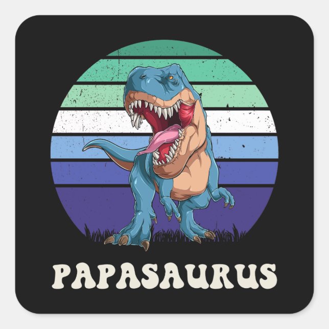 Papasaurus Funny Dinosaur on Gay Flag Sunset Square Sticker (Front)