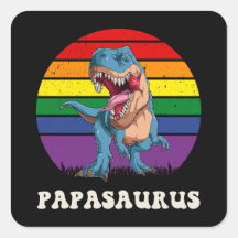 Papasaurus Funny Dinosaur on Rainbow Flag Sunset