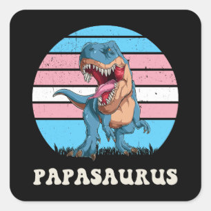 Papasaurus Funny Dinosaur on Trans Flag Sunset Square Sticker