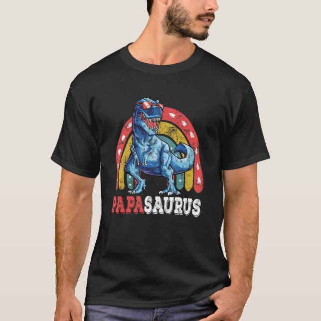 Papasaurus Rex  Rainbow Papa Saurus Family Matchin T-Shirt (Front)