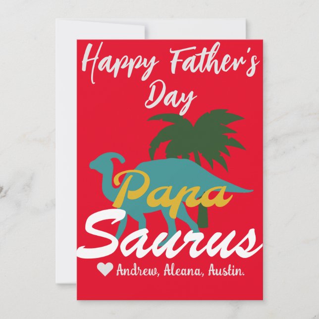 Papasaurus Simple chic Names Personalised Custom Holiday Card (Front)