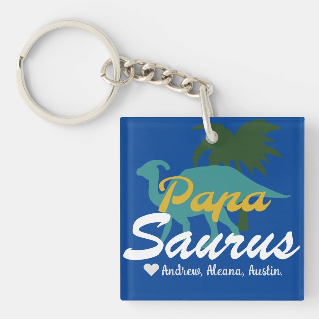 Papasaurus Simple chic Names Personalised Custom Key Ring (Front)