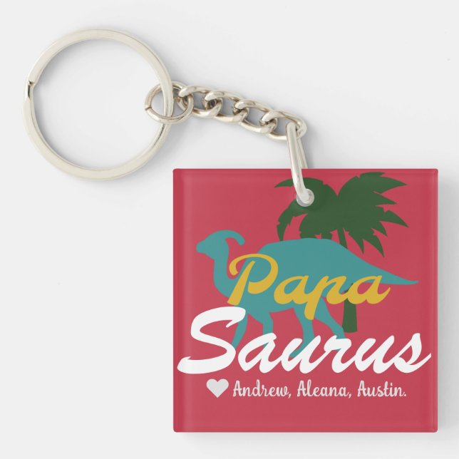 Papasaurus Simple chic Names Personalised Custom Key Ring (Front)