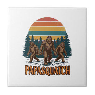 Papasquatch Bigfoot Vintage Sunset Vector Design_1 Ceramic Tile