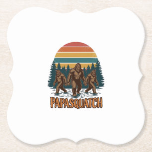 Papasquatch Bigfoot Vintage Sunset Vector Design_1 Paper Coaster