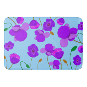 Papaver Poppy Lilac on pale-blue background Bath Mat