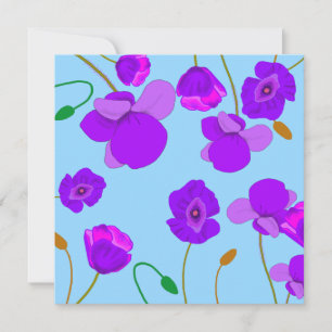 Papaver Poppy Lilac on pale-blue background Card