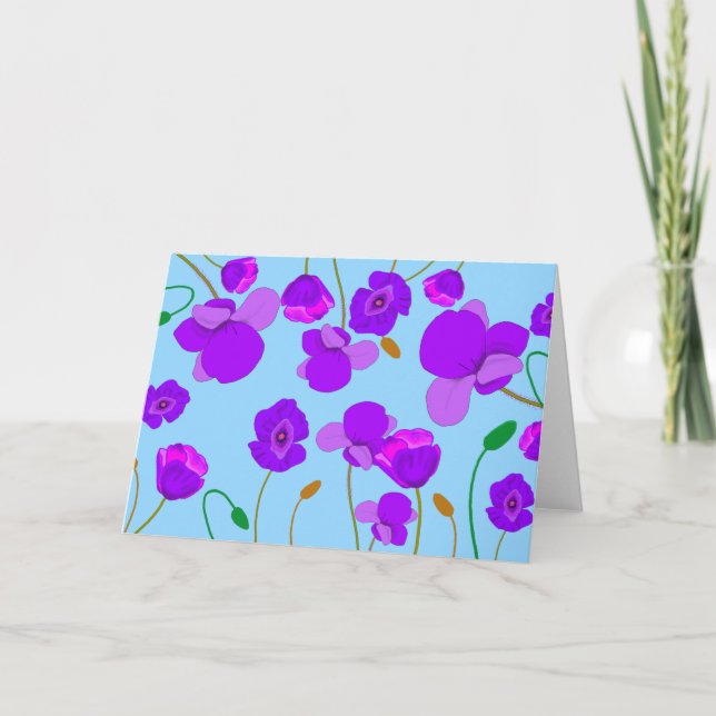Papaver Poppy Lilac on pale-blue background  Card (Front)