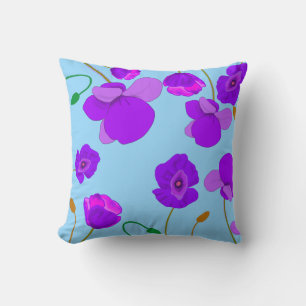Papaver Poppy Lilac on pale-blue background Cushion