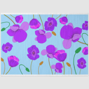 Papaver Poppy Lilac on pale-blue background Tissue Paper