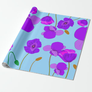 Papaver Poppy Lilac on pale-blue background Wrapping Paper