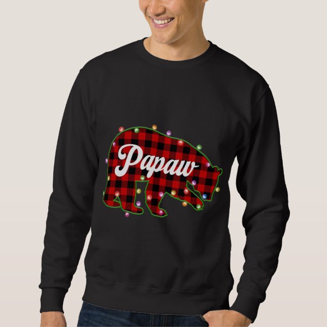 Papaw Bear Buffalo Plaid Red Christmas Light Match Sweatshirt (Front)