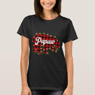 Papaw Bear Buffalo Plaid Red Christmas Light Match T-Shirt