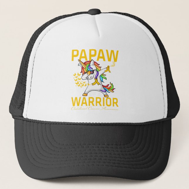 Papaw Of A Warrior Childhood Cancer Awareness Trucker Hat (Front)