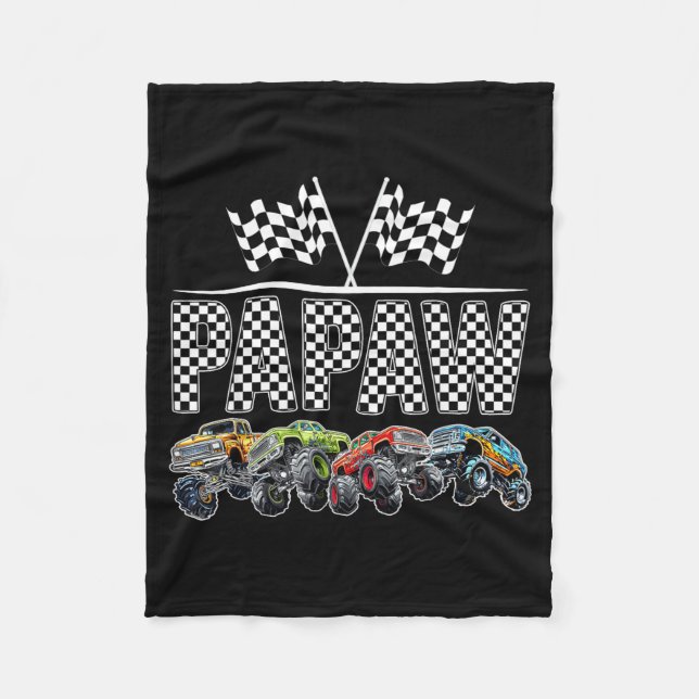 Papaw Retro Monster Truck Family Birthday Matching Fleece Blanket (Front)
