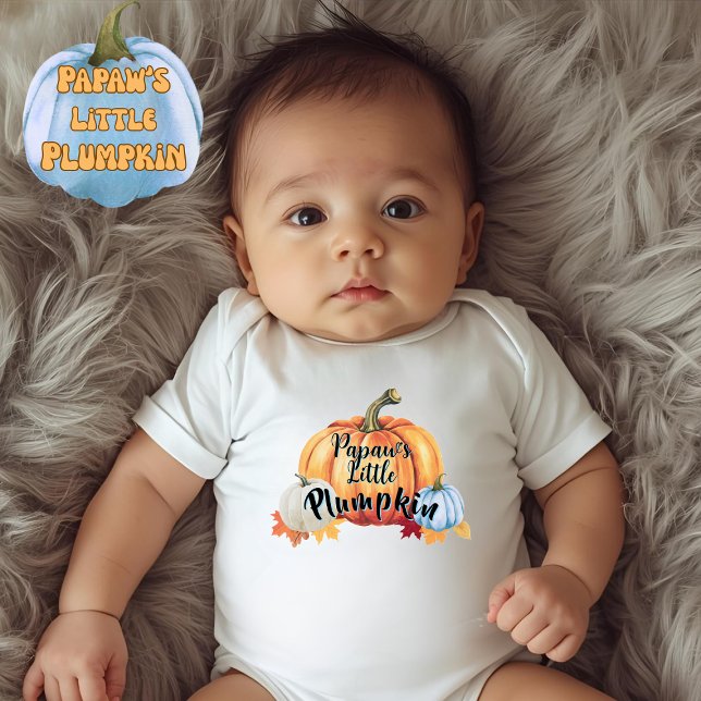 Papaw's Little Plumpkin Cute Plump Baby Autumn Baby Bodysuit ("Papaw's Little Plumpkin" Funny fall pun on colorful watercolor pumpkins baby boy's bodysuit)