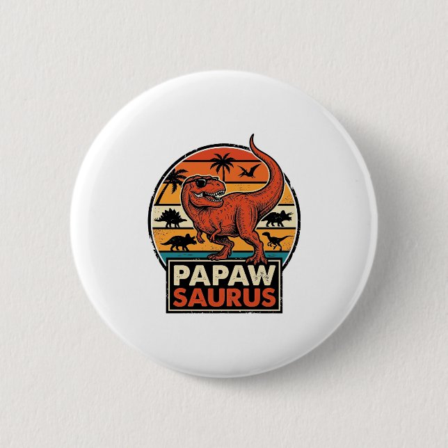 Papawsaurus Retro Dinosaur Sunset Vector Design_1 6 Cm Round Badge (Front)