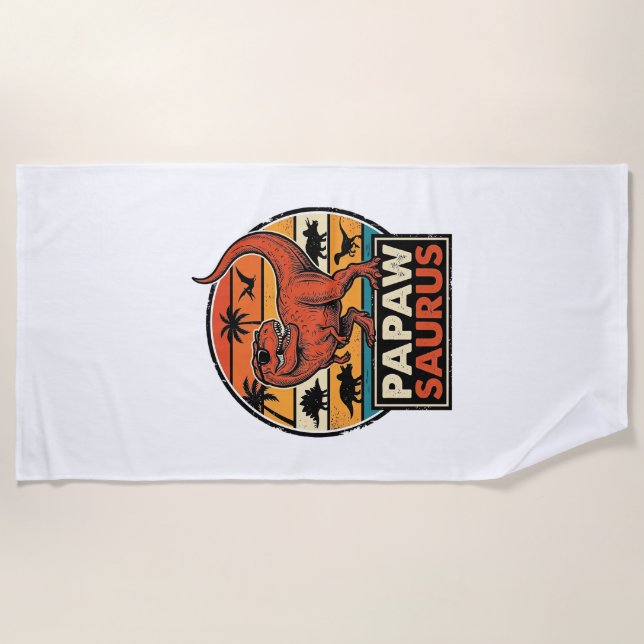 Papawsaurus Retro Dinosaur Sunset Vector Design_1 Beach Towel (Front)