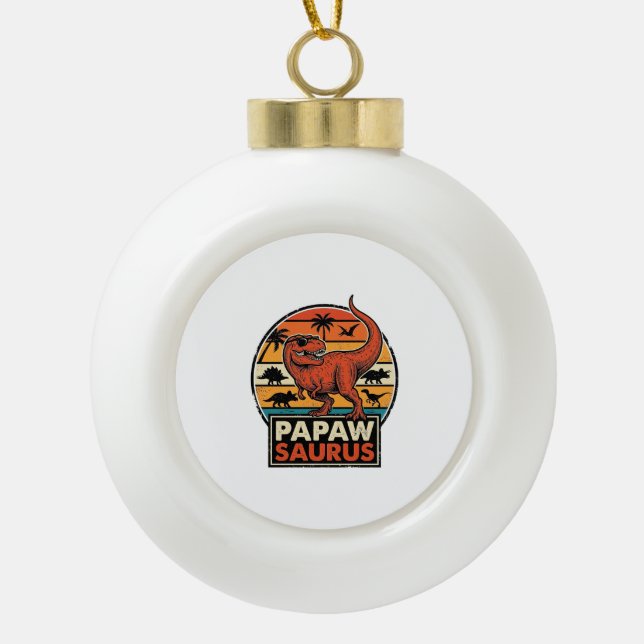 Papawsaurus Retro Dinosaur Sunset Vector Design_1 Ceramic Ball Christmas Ornament (Front)