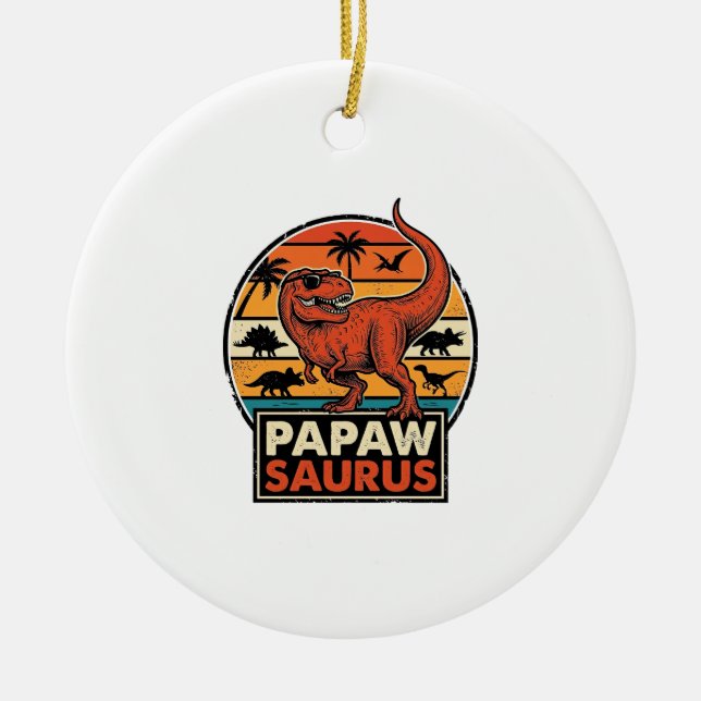 Papawsaurus Retro Dinosaur Sunset Vector Design_1 Ceramic Ornament (Front)