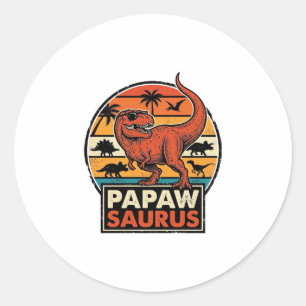 Papawsaurus Retro Dinosaur Sunset Vector Design_1 Classic Round Sticker