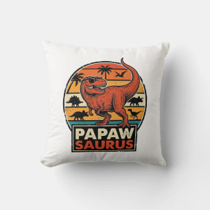 Papawsaurus Retro Dinosaur Sunset Vector Design_1 Cushion