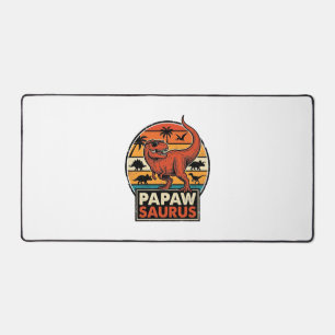 Papawsaurus Retro Dinosaur Sunset Vector Design_1 Desk Mat