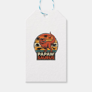 Papawsaurus Retro Dinosaur Sunset Vector Design_1 Gift Tags