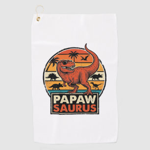 Papawsaurus Retro Dinosaur Sunset Vector Design_1 Golf Towel