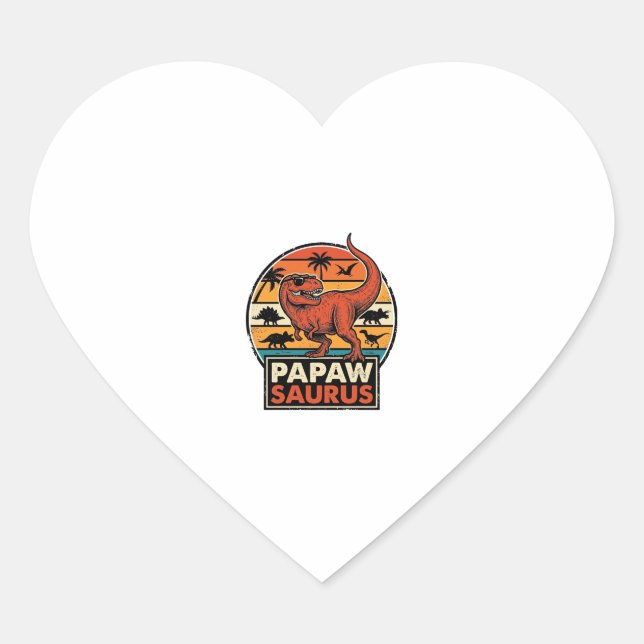 Papawsaurus Retro Dinosaur Sunset Vector Design_1 Heart Sticker (Front)